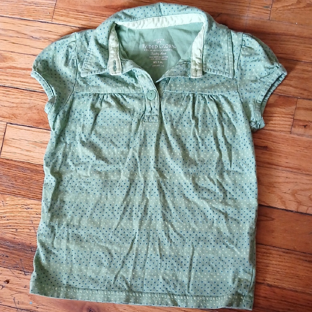 Faded Glory Green Fitted Cap Sleeve Polo Blouse